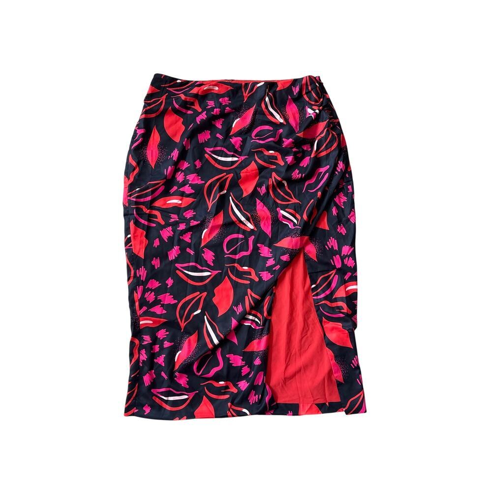 By Egreis NWT Floral Lip Print Midi Pencil Skirt Size XL Bold Maximalist New